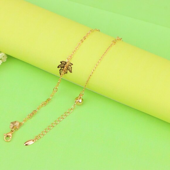"Rose Gold Anklet with Butterfly & Leaf Charms, XPAL1169 - Picture 3 of 12